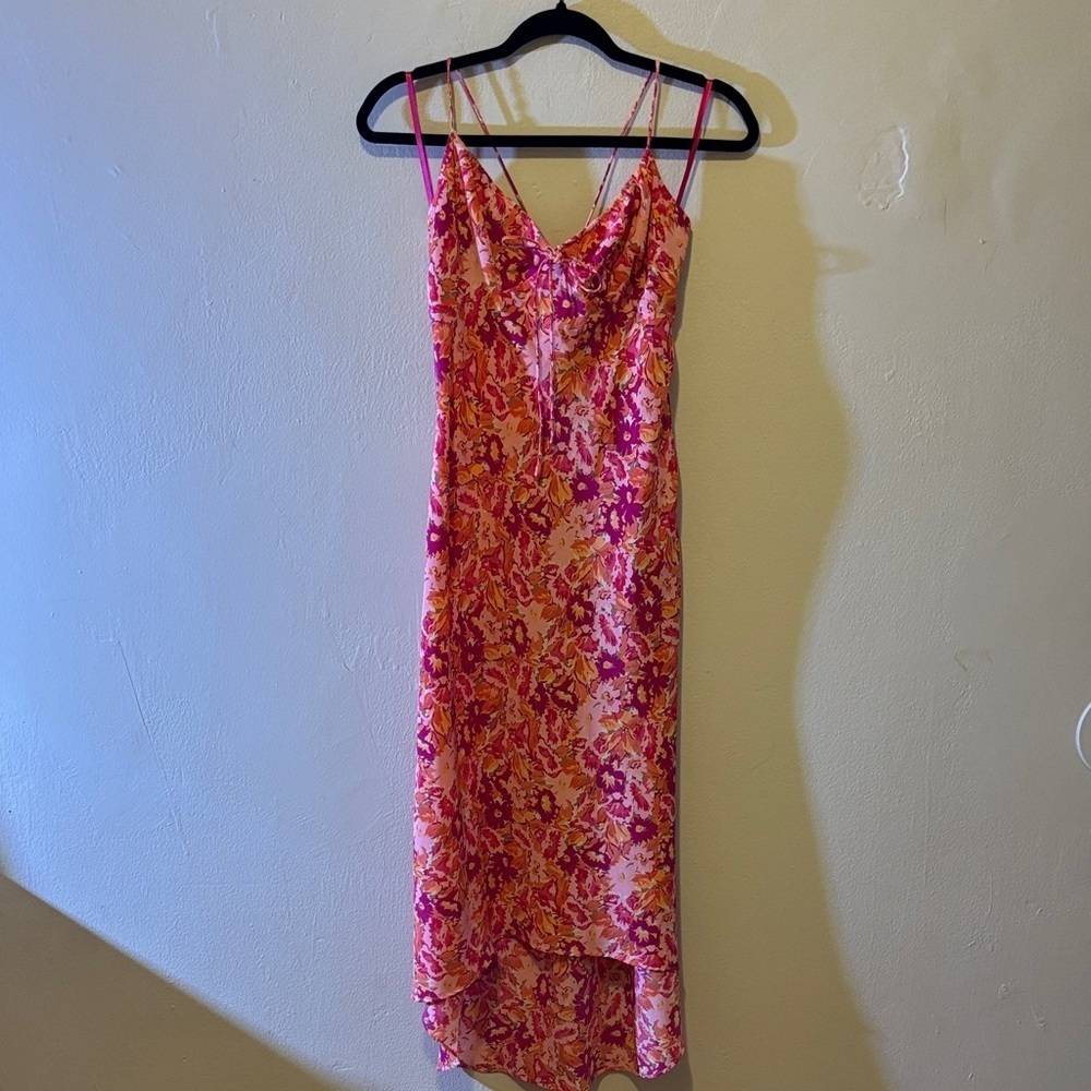 Express Pink and Orange Floral High Low Dress